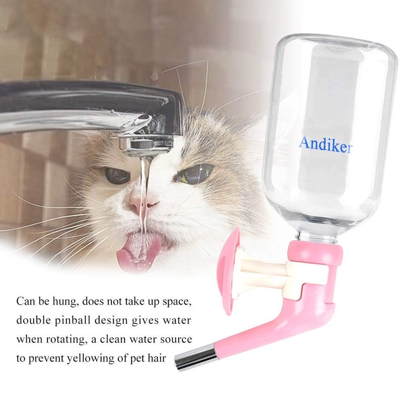 Andiker Dog Water Bottle for Crate, No-drip 350ml Dog Water Dispenser Adjustable and Detachable Installed on The Kennel Cage Water Bottle for Dogs and Puppy Drinking Water (Pink) - Image 4